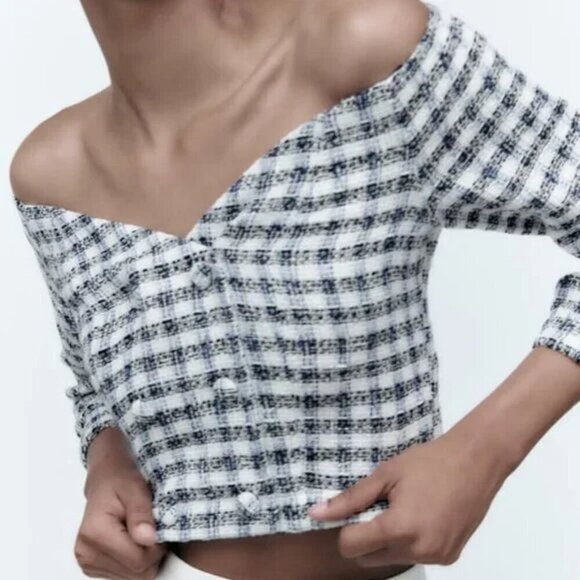 ZARA OFF SHOULDER TEXTURED TOP - Picture 1 of 9